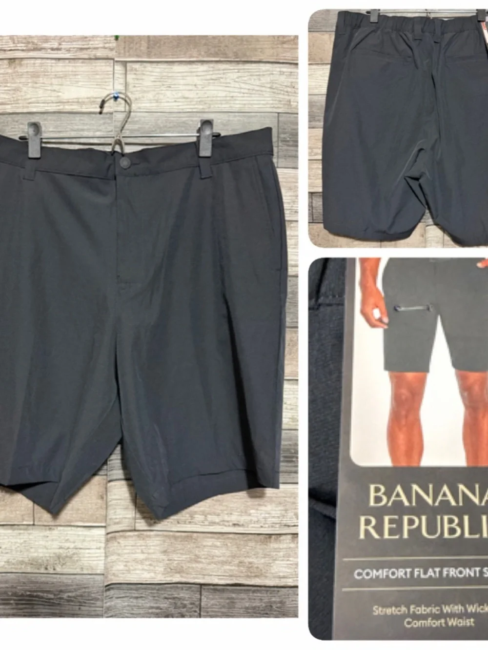 Banana Republic Comfort Flat Front Shorts Men’s 40 Black (Inseam 9.5) Tech Short